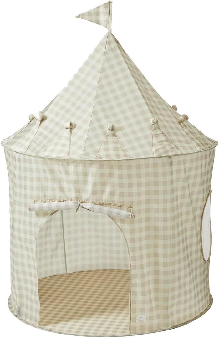 3 Sprouts Kids Play Tent - Sustainable Recycled Fabric  Fun Spacious Childs Playhouse for Indoor Games for Boys & Girls - Durable Fort Pop Up House for Toddlers & Children Age 3-10 - Gingham Beige