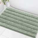 H.VERSAILTEX Bath Mats for Bathroom Non Slip Extra Thick Chenille Striped Bath Rug 24" x 36" Absorbent Non Skid Fluffy Soft Shaggy Rugs Washable Dry Fast Plush Mats for Indoor, Bath Room, Tub - Sage