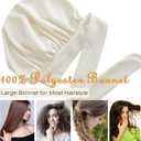 Large Polyester Bonnet for Sleeping Women Curly Hair Bonnet with Elastic Tie Band Hair Wrap Sleep Cap Adjustable Night Cap (Ivory)