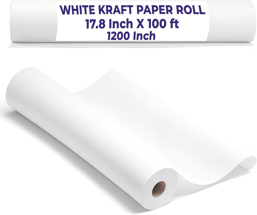 Purple Papers White Kraft Paper Roll | 17.8" x 100 ft Craft Paper - Wall Decor, Bulletin Boards - Gift Wrapping - Wall Art