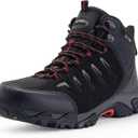 SHULOOK Men's Waterproof Hiking Boots Non-Slip Lightweight Outdoor Mid Top Ankle Boot Breathable Hiker Work Trekking Shoes (8.5, Black/Red)