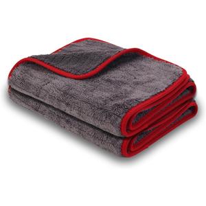 2-Pack 1200 GSM Car Drying Towels Microfiber Towels for Cars (36" x 12"), Ultra-Absorbent, Streak-Free, Scratch-Free, No Water Spots, Double-Coral Fleece Microfiber & Gray & Red Hemmed Edges