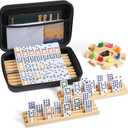Mexican Train Double 12 Dominoes Set with 4 Wooden Trays/Racks in Portable Carrying Case Colorful 91 Tiles & 9 Trains Board Game for Family Game Night
