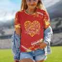 Game Day Shirt Women: Team Fan T-Shirt Cute Football Heart Graphic Tees Casual Season Short Sleeve Tops (Red, M)