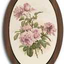 NaZaUK Vintage Floral Cottage Botanical Framed Wall Art Decor, Cottagecore Flower Botanical Oval Wall Hanging, Rustic Pink Rose Wooden Framed Decorations for Bathroom Bedroom (Pink Rose) 9x14.5 in