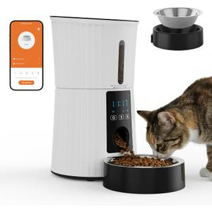 DUMOS 2.4G WiFi Automatic Cat Feeder, 4L Timed Cat Food Dispenser with APP Control, 10s Voice Recorder, Dual Power Supply, Indoor Programmable Pet Feeder with Desiccant for Small Cats and Dogs, White