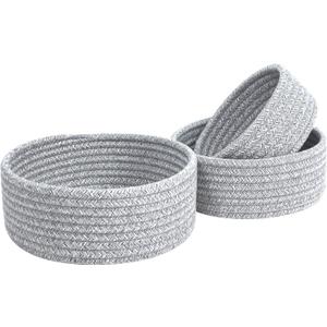 MINTWOOD Design Set of 3 Cotton Rope Nesting Bowls, Small Catch All Basket, Cute Closet Baskets and Bins for Shelves, Mini Table Basket Organizer for Small Accessories, Light Gray Mix