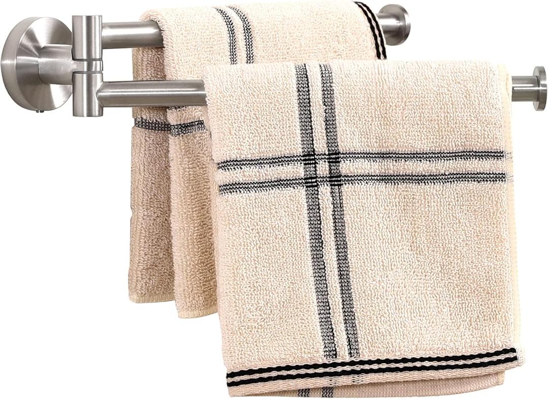 KES Kitchen Swivel Towel Bar 9-Inch, Swivel Towel Rack for Dish Towel, Double Towel Bar 2-Arm Wall Mounted, SUS 304 Stainless Steel, Brushed Finish, A2106S23-2
