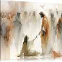 Jesus Heals The Woman Canvas Wall Art Woman Touches The Hem Of Jesus' Skirt Wall Decor Picture Watercolor Bible Stories Poster Print Painting for Christian Living Room Home Decoration Prepare To Hang, 24"L x 16"W