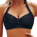 Yonique Women Halter Bikini Top Only Retro Swimsuit Top Push Up Bathing Suit Top No Bottom, Size Small