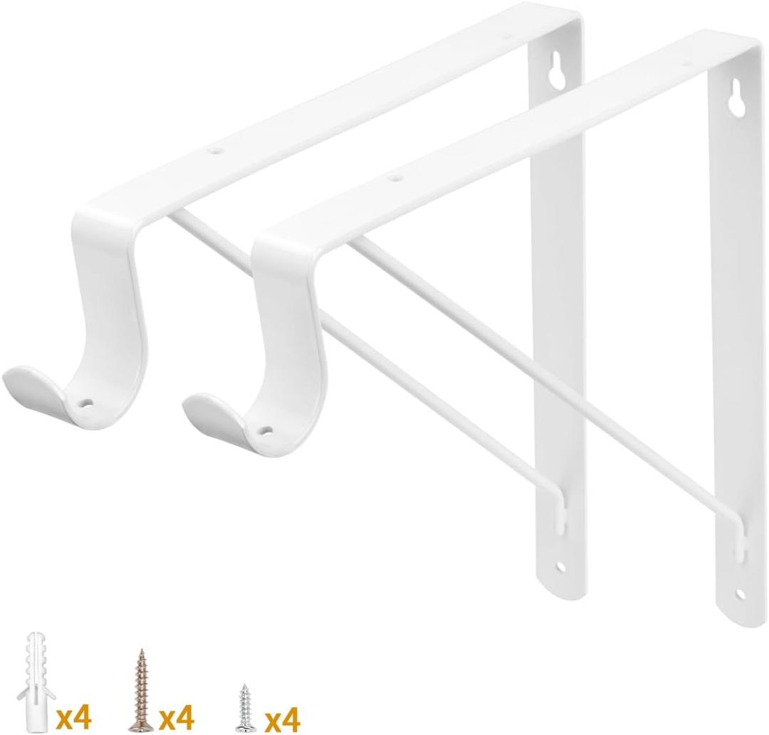 Yarssihha 2 Pack Closet Rod Bracket, 12 x 10.4 Inch Wall Mounted Closet Shelf Bracket, White Closet Rod Support Bracket with Screws