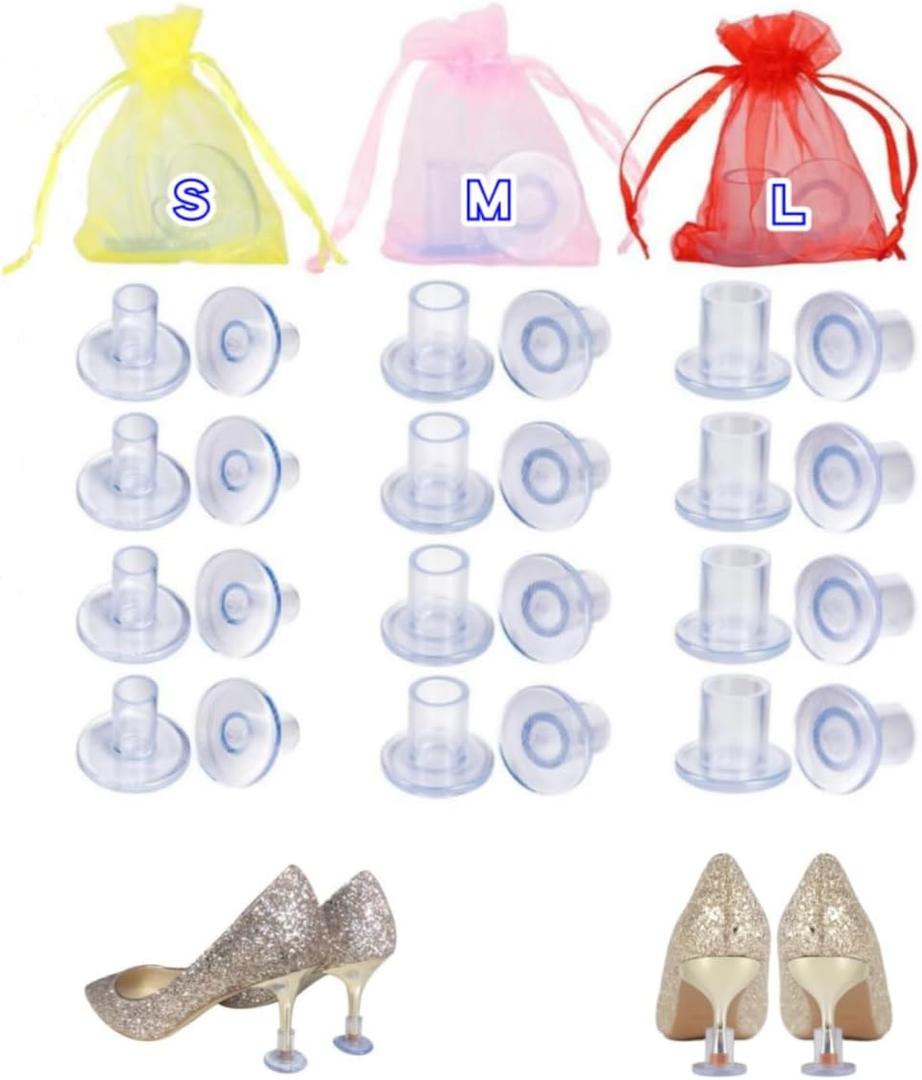 High Heel Stoppers 12 Pairs 3 Sizes Heel Stoppers for Women Grass Wedding, Clear Heel Protectors for Shoes Walking on Grass and Uneven Floor Heel Grass Stoppers, 24 Count (Pack of 1)