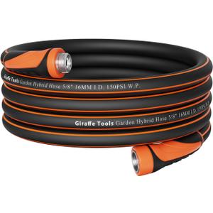 Giraffe Tools Garden Hose 25ft x 5/8", Water Hose Heavy Duty, Flexible, Lightweight Hybrid Hose with Swivel Handle, Male to Female Fittings, Burst 600 PSI (25' (feet), 5/8 Inch Black)