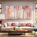 Kureful Large Pink Wall Art Gold Bedroom Decor for Teens Abstract Wall Art for Living Room Canvas Wall Paintings Gold Artwork Pictures for Wall 24"x 36"x 3 Panel
