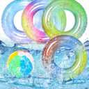 Bennol 4 PCS Swimming Rings with 1 Beach Ball Inflatable Pool Floats for Kids Adults 32.5'' Fruits Pool Floaties Rings Tube Toys for Summer Beach Water Float Party, Swimming Pool, Ocean, Beach Time