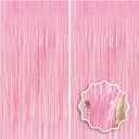 Pastel Pink Birthday Party Backdrop Decorations Foil Fringe Curtain 3.3x8.2ft 2 Pack, Pink Streamers Background Party Decorations Wall Door Hanging for Baby Valentines Barbie Princess Bachelorette