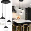 Black 3-Light Dimmable Modern Chandeliers for Dining Room Chandelier Frosted Milky White Glass Globe Height-Adjustable Cluster Pendant Lights Bedroom Dining Room (Bulb & Remote Incl)