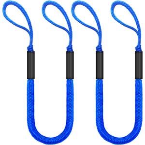 2-Pack Bungee Dock Lines for Boats with Loops, Boat Tie Downs for Docking, Adjustable Boat Mooring Rope for Pontoon, Jon Boat & PWC (Blue, 4 FT)