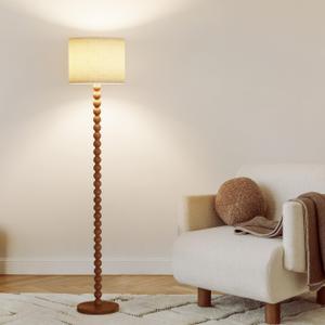 63" tall floor lamp, Solid Wood Traditional Floor Lamp with Beaded Column, 3-Color Dimmable Bulb Included, Vintage Farmhouse Floor Lamp for Living Room, Corner, Nursery, Dining Room, Bedroom(Walnut)