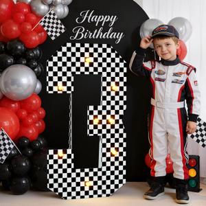 Race Car Birthday Party Decorations Racing Birthday Decorations Sports Themed Three 3rd Marquee Numbers 3 Feet Tall for Boys Large Light up Racecar Pre Cut Number 3