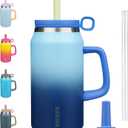 BJPKPK 50oz Insulated Tumbler with Handle Stainless Steel Travel Coffee Mug with Lid Reusable Large Water Bottle with Straw,Sky