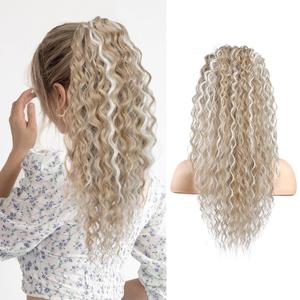 SEIKEA Ponytail Extension, PT005 Isabella 22" Long Bohemian Curly Drawstring Ponytail, Light Fluffy Multi-Layered Clip in Hair Extensions, Natural Soft Synthetic Hairpiece, Medium/White Blonde