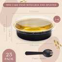 8 OZ Mini Cake Pans Disposable Ramekins with Lids Round Aluminum Mini Foil Cake Tins Baking Pans for Party Wedding Pudding (Black Gold, 25 Pack)