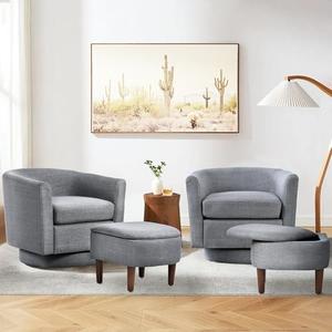 COLAMY Upholstered Swivel Barrel Accent Chair with Ottoman, Modern Single Sofa Lounge Armchair Club Chair with Storage Space for Living Room Bedroom Office, Dark Grey
