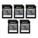 PNY 32GB Elite Class 10 U1 V10 SDHC Flash Memory Card - 100MB/s Read, Class 10, U1 Full HD, UHS-I, Full Size SD (Pack of 4)