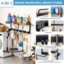 Broom Holder Wall Mount With Cleaning Supplies Organizer Shelf Broom And Mop Organizer Wall Hanging With Vacuum Holder Wall Mount, Wall Mounted Broom Hanger Utility Racks For Home Garage Laundry Room