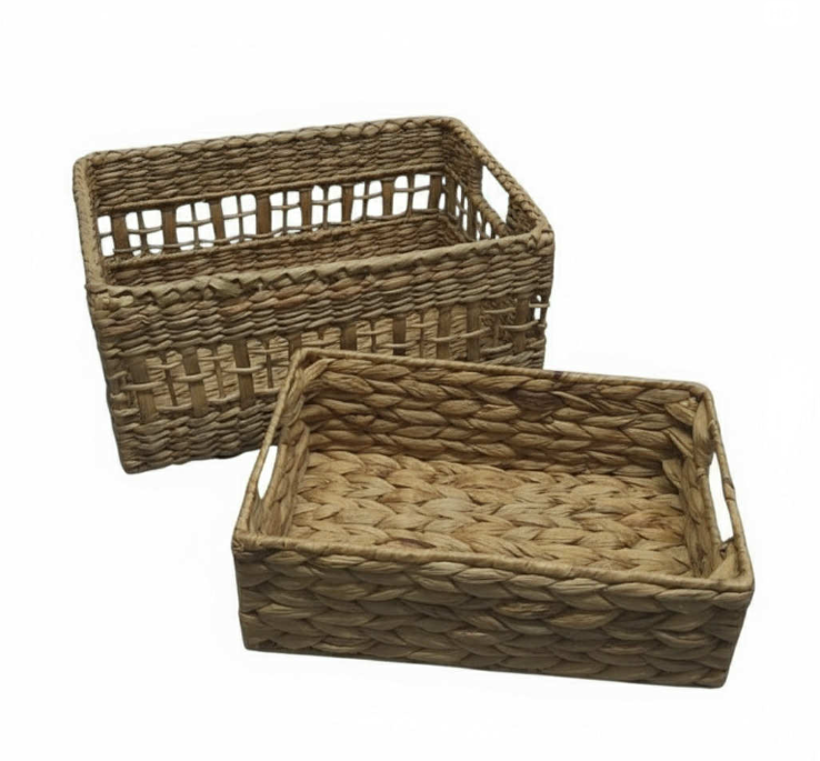 2 Pack Wicker Storage Basket,  Baskets for Organizing, Wicker Baskets with Handle, Rectangular Woven Basket for Storage Shelves, Cube Storage Bins for Closet/Clothes/Dresser, Natural, Assorted