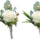 Jowxsx 2Pcs Roses Boutonniere for Men Wedding, Groom Groomsman Artificial White Rose Flowers with pins for Wedding Anniversary Celebration,Prom,Party,Home Decoration Artificial Flowers