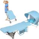 Wheel-To-Go Oversized Tanning Chair with Face Hole & Wheels | Portable Heavy Duty Folding Lounge Chair | Outside Sunbathing Reading Relaxing Beach Poolside Lawn | XL Wide | 330 LBS (Patent Design) (Light Blue)