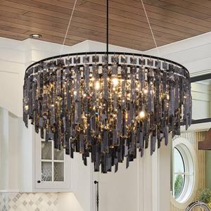Wellmet Crystal Chandelier with K9 Smoke Crystals, Farmhouse Chandelier for Dining Room, Round Light Fixture for Bedroom, Kitchen Island, Hallway, Closet, Living Room, Entryway, Foyer (Black)