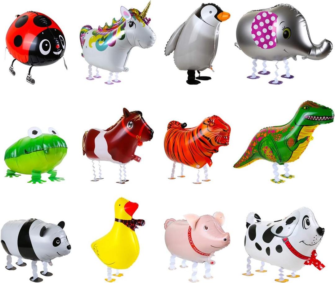 KESOTO 12PCS Walking Cute Animal Balloons for Kids Animal Theme Party, Birthday Party Supplies