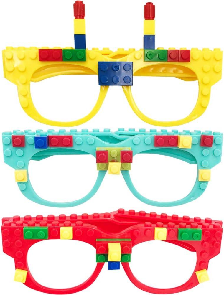 Hooqict 9 Pcs DIY Building Bricks Glasses Building Blocks Games for Kids Birthday Party Favor Block Theme Party Supplies Carnival Easter Games