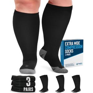 Doctor's Select 3 Pairs Plus Size Compression Socks Wide Calf | 20-30 mmHg Compression Socks for Women Wide Calf (Black, XX-Large )