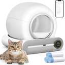 SUANPOT Self Cleaning Cat Litter Box, Automatic Robot Box for Multiple Cats, Smart Self Cleaning with Safety Protection, APP Control, Deodorization and Sterilization, Matte White