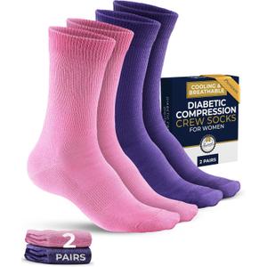 3 x Pembrook Premium Diabetic Compression Crew Socks for Women - Running Socks, Short Compression Socks for Women - 2 Pairs (Large)