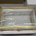 ZEXALOR 2-Tier Vintage Clear Desk Organizer with Drawer,Gold Decorative Storage Boxes,Jewelry Holder Display Tray Trinket Boxes Glass Memory Keepsake Box Dresser Vanity Wedding Decor Gifts(Gold)