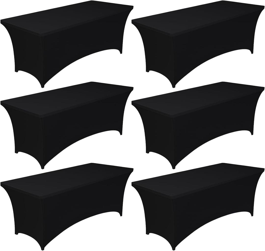 Pureegg Spandex Tablecloth 6ft - 6 Pack, Fitted and Stretch Table Cover for Rectangle Tables, Wrinkle-Resistant and Secure Fabric for Outdoor, Picnic, Party, Wedding, Banquet and Birthday, Black