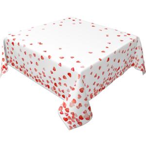 Valentine's Day Tablecloth 60 Inch Square Love Red Hearts Tablecloth Wrinkle Resistant Polyester Valentine Table Cloth Kitchen Party Dining Picnic Decoration, Pack of 3