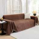 MYSKY HOME Sofa Covers Washable Sectional Couch Covers - 3 Cushion Slipcover Furniture Protector with Tassels for Kids, Dogs, Pets - 91"x134", Chocolate