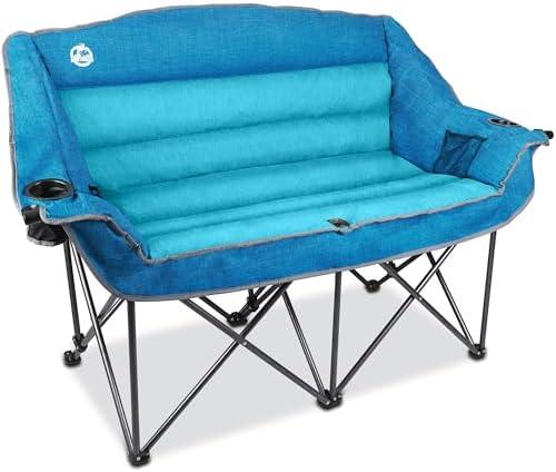 Northroad Oversized Double Camping Chair, Fully Padded Loveseat, Heavy Duty Folding Duo Chair w/Cup Holders, Armrests & Carry Bag, Supports up to 600lbs, Blue