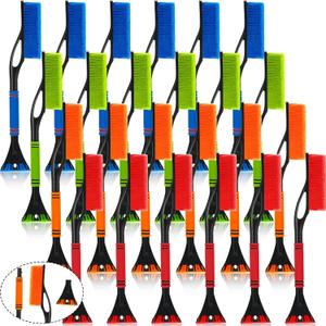 Uiifan 12 Pcs 24" Ice Scrapers for Car Windshield Snow Brush for Windows Detachable No Scratch Scraper for Ice and Snow Removal Winter with Foam Grip Trucks Suvs (Red, Orange, Blue, Green)