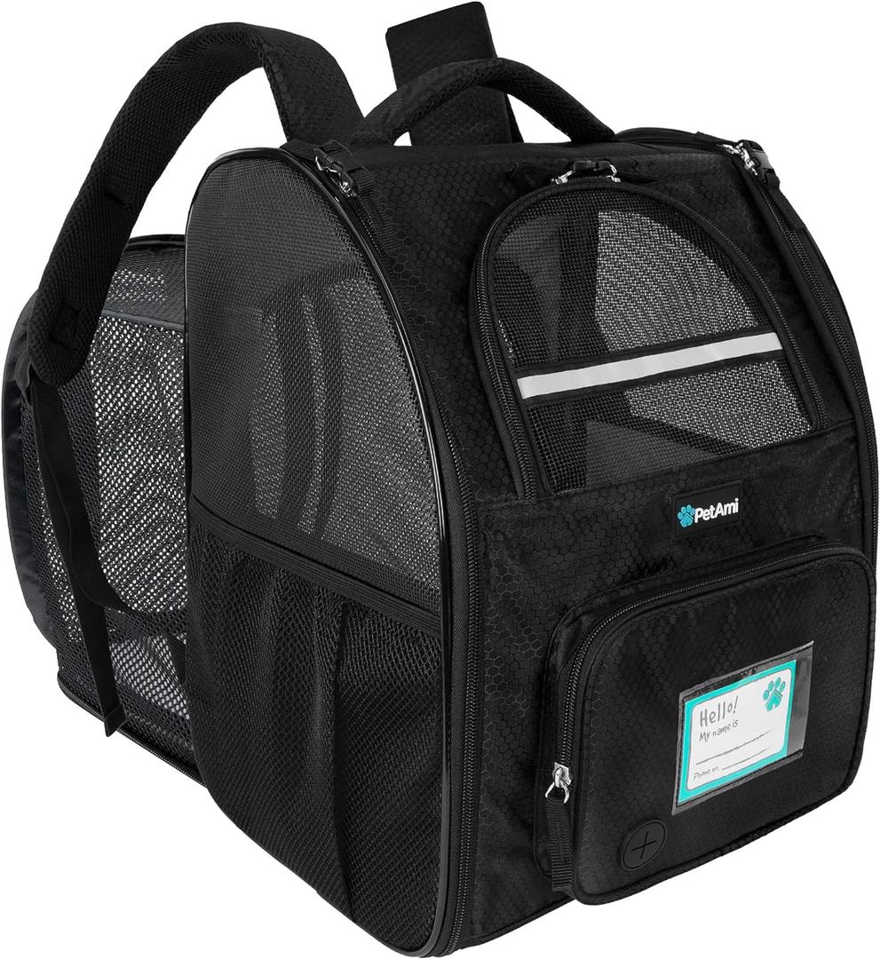 PetAmi Dog Cat Backpack Carrier, Expandable Pet Carrier Backpack for Travel Hiking, Small Medium Dog Puppy Large Cat Carrying Backpack, Airline Approved Ventilated Soft Back Support, 18 lbs, Black