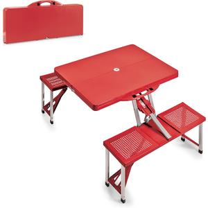 PICNIC TIME Folding Picnic Table, Camping Table, Outdoor Table with Umbrella Hole (Red)