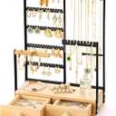 DreamGenius Jewelry Organizer Stand with 2 Velvet Ring Holder Drawers, 5 Tier Jewelry Holder Organizer with 11 Hooks for Necklaces and 145 Holes for Earrings, Black
