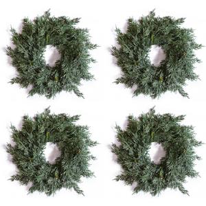 SEVENLOVE 14 Inch 4 Pack Candle Wreath for Centerpiece, Mini Cypress Wreath with Pinecone for Christmas Farmhouse Table Decoration Xmas Table Centerpiece (4, 14In)