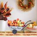 Fall Thanksgiving Centerpieces for Tables Farmhouse Metal Wheelbarrow with Pumpkins Berries Fall Leaves Thanksgiving Tiered Tray Decor Autumn Harvest Decor Indoor Pumpkin Wagon Cart, White